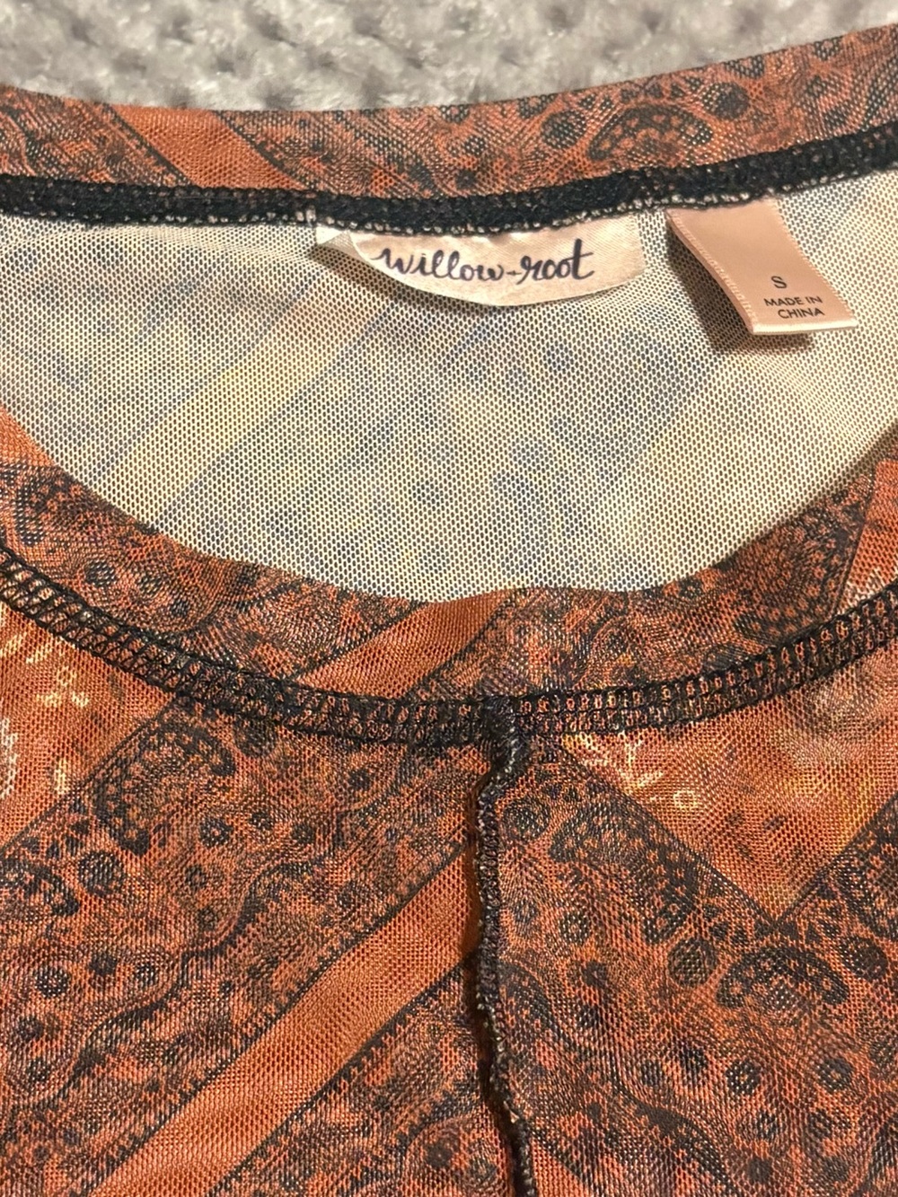 Willow Rust-Brown Printed Long Sleeve Sheer Top - Picture 6 of 7